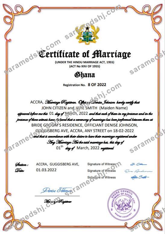 Ghana marriage certificate Word and PDF template